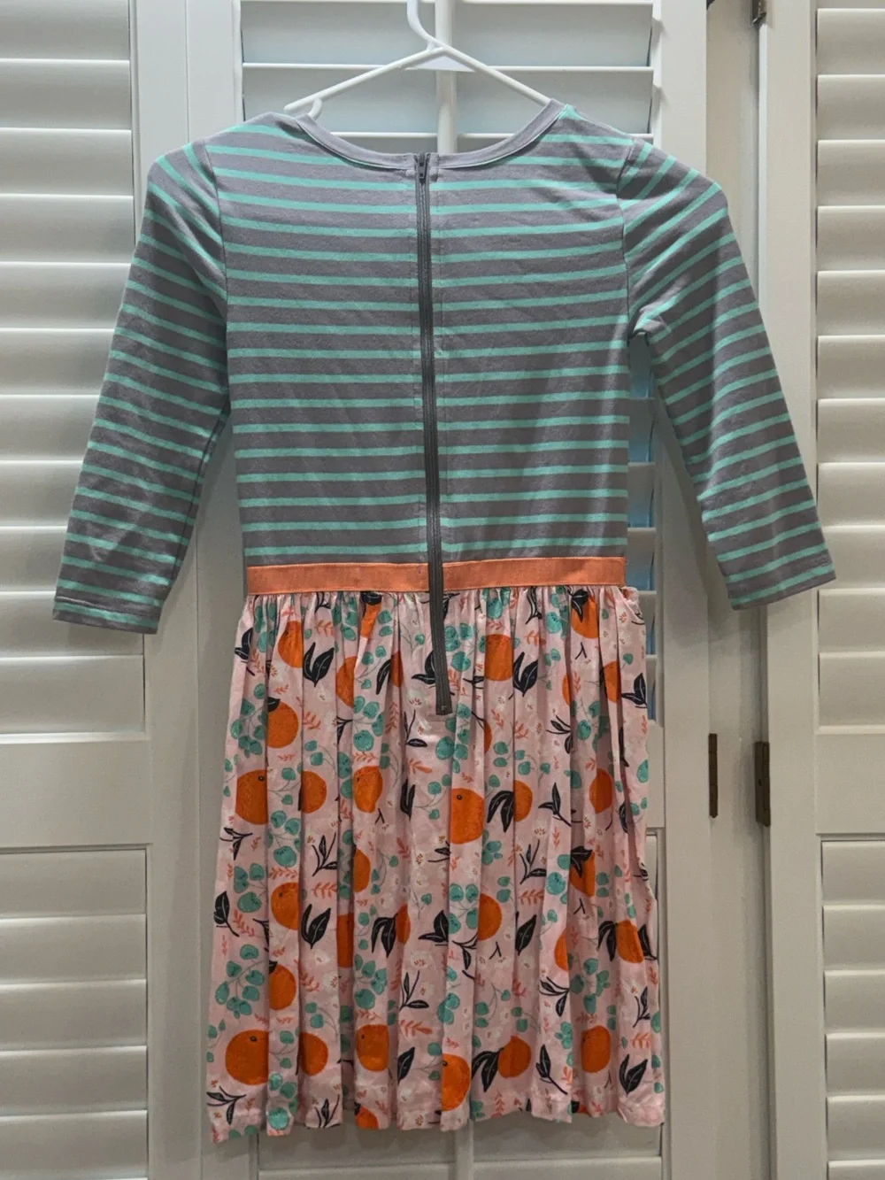 Matilda Jane Gray & Mint Striped Dress with Orange Floral Skirt